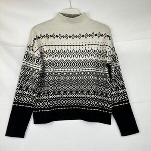 Joie Fair Isle Mock Neck Sweater Black White‎ Geometric Knit Women's Large